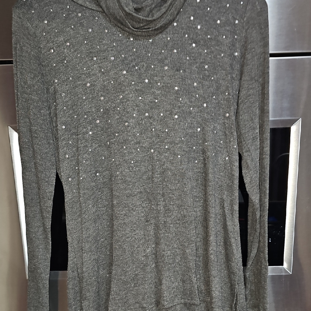 Belldini Charcoal Cowl Neck Sweater with Embellishments